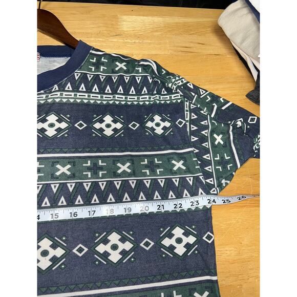 Vintage All Over Print Shirt Southwest Aztec Green Blue American Basics Tee XL - Picture 8 of 9